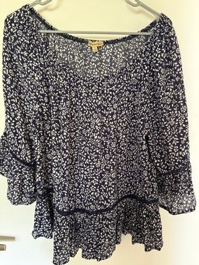 Democracy Navy and White Floral Peasant Tunic